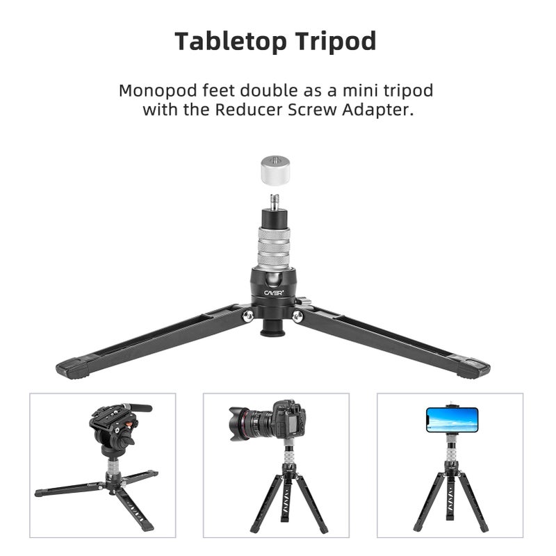 Cayer حامل كاميرا كاير مونو بود، مجموعة مونو بودات تلسكوبية من ألياف الكربون مع رأس سائل للفيديو وقاعدة دعم قابلة للطي، 1 لوحة انزلاق إضافية، لكاميرات الفيديو DSLR وكاميرات الفيديو، CF34، 72 بوصة - Image 5